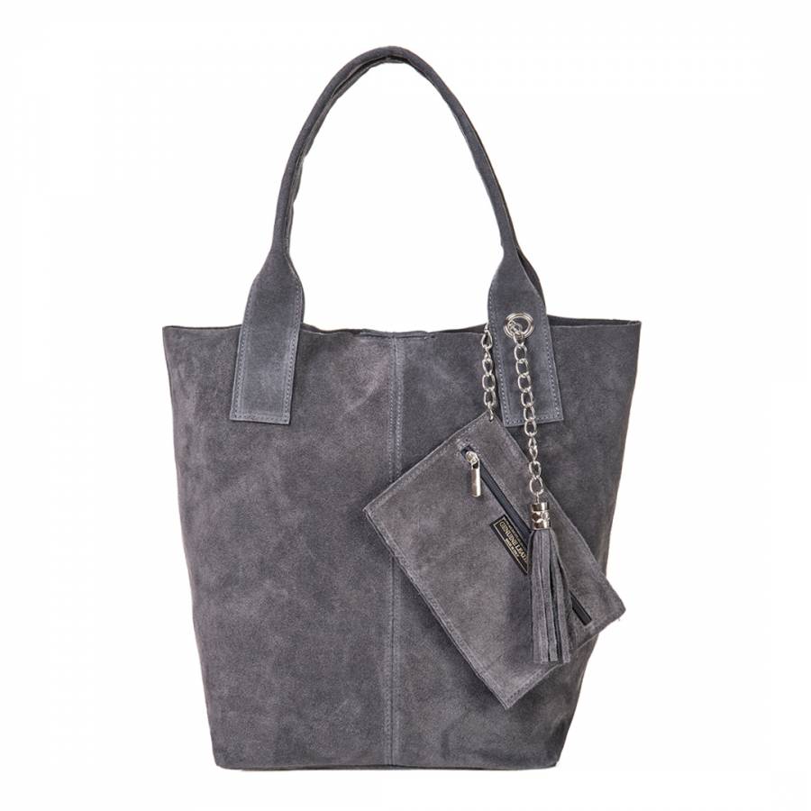 Grey Suede Leather Tote Bag - BrandAlley