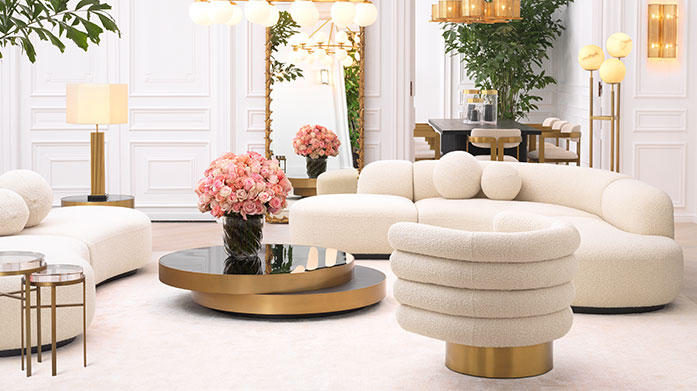 Eichholtz Furniture Infused with luxury and bursting with character, Eichholtz has fast become one of our most popular home interior brands. Look out for velvet armchairs, glass coffee tables and more.