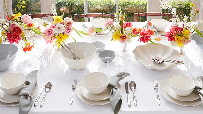 Easter Table: Drink & Dine Craft the perfect foundation for your tablescape with luxury tableware, cutlery and drinkware from Chef&Sommelier, Georg Jensen, Soho Home and friends. 