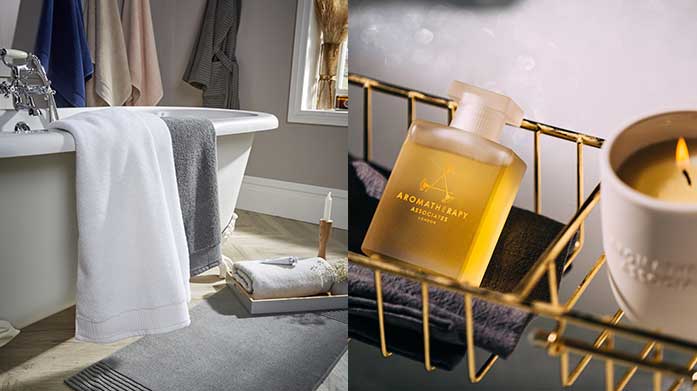 Time To Relax: Bath & Body Kick back and relax with our range of luxury bedding, cosy bathrobes, crisp cotton towels and bodycare from Christy, Aromatherapy Associates and friends.