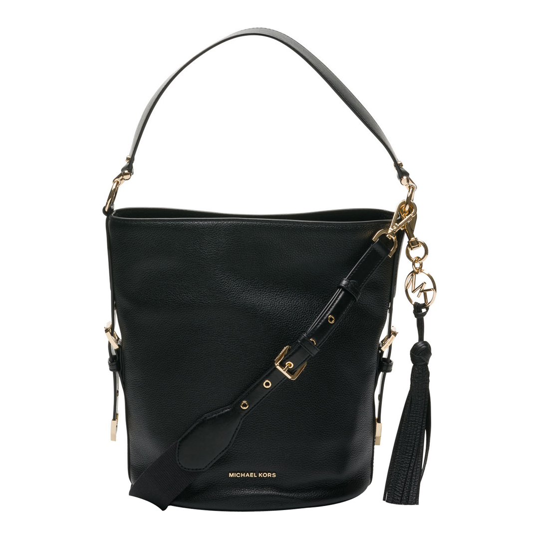 Black Brooke Medium Pebbled Leather Bucket Bag - BrandAlley