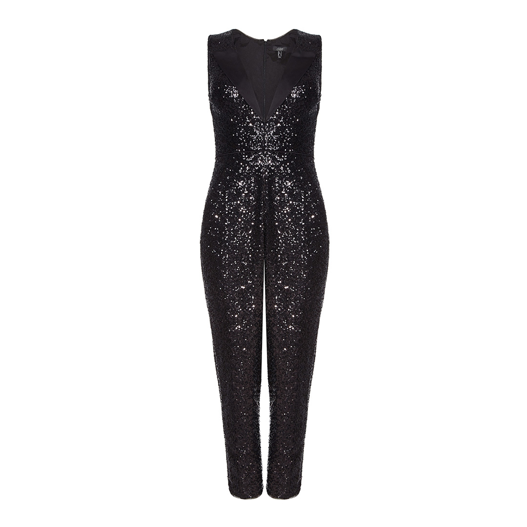 tuxedo sequin jumpsuit