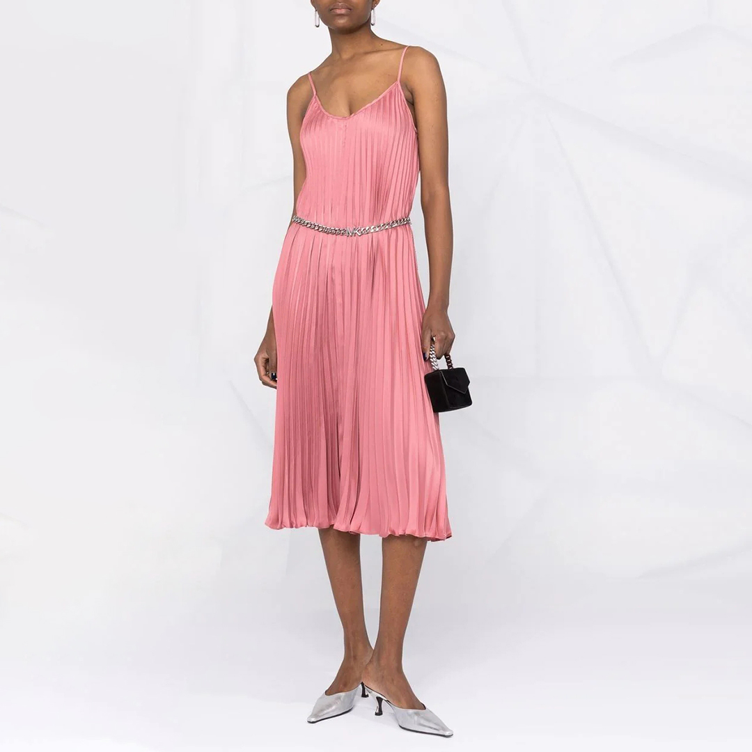 Pink Pleated Slip Midi Dress - BrandAlley