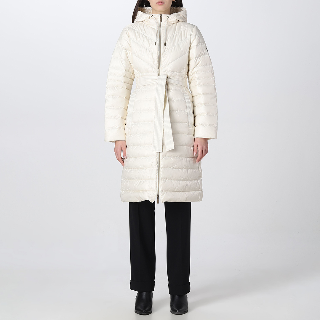Cream Long Fitted Puffer Coat - BrandAlley