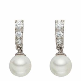 Silver/White Pearl/Crystal Stud Drop Earrings 8mm - BrandAlley