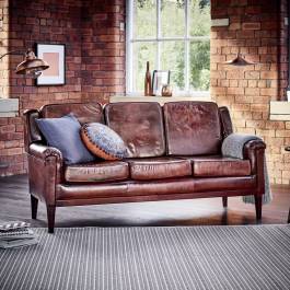 Chestnut Leather Three Seater Sofa - BrandAlley