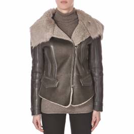 Grey Sheepskin Biker with Toscana Collar Jacket - BrandAlley