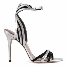 Silver/Black Leather Scala Strappy Heels - BrandAlley
