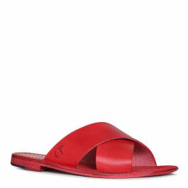 Red Leather Meana Flat Sandals - BrandAlley