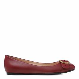 Red Wine Leather GG Buckle Flats - BrandAlley
