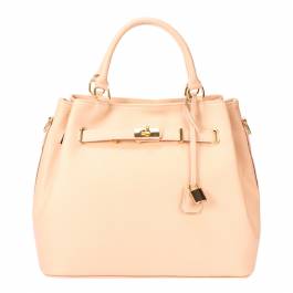 Rose Pink Keyring Detail Leather Top Handle Bag - BrandAlley