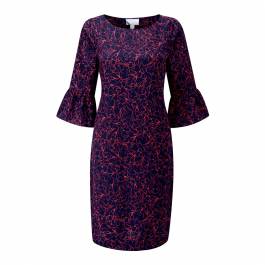 Navy/Purple Silk Frill Sleeve Dress - BrandAlley