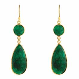 18K Gold Plated Emerald Statement Earrings - BrandAlley