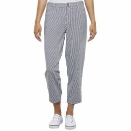 Navy Stripe Tapered Cotton Trousers - BrandAlley