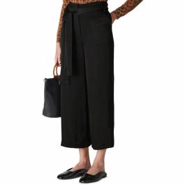 Black Satin Belted Wide Leg Trousers - BrandAlley