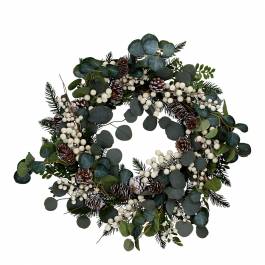 Eucalyptus/White Berry/Cone Wreath 60cm