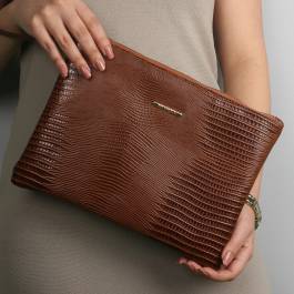 Brown Leather Simple Clutch Bag