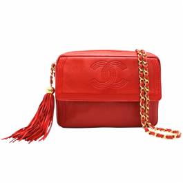 CHANEL Vintage Red Quilted Leather Camera Shoulder Bag