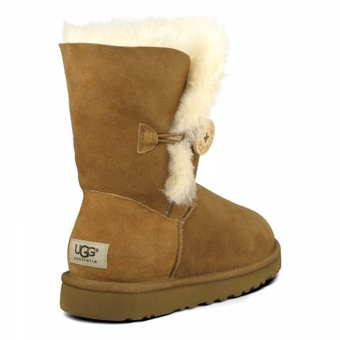 Tan Shearling Button Ankle Boots - BrandAlley
