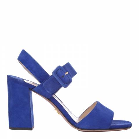 Blue Suede Buckle Block Sandals 9cm Heel - BrandAlley
