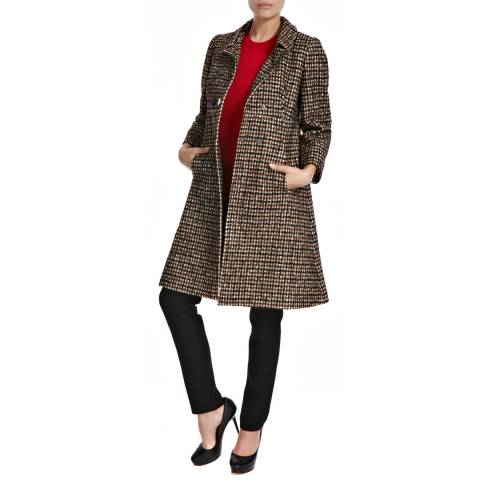 Brown Check Double Breasted Wool Blend Coat - BrandAlley