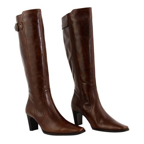 Brown Leather Buckle Zip Boots Heel 7cm - BrandAlley