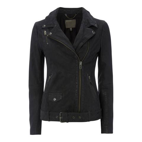 Matte Black Leather Narayan Biker Jacket - BrandAlley