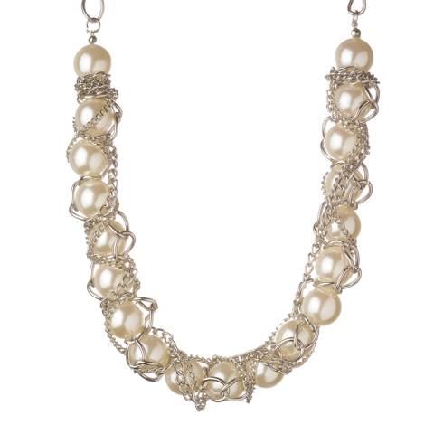 White/Silver Pearl Multi Chain Wrap Necklace - BrandAlley