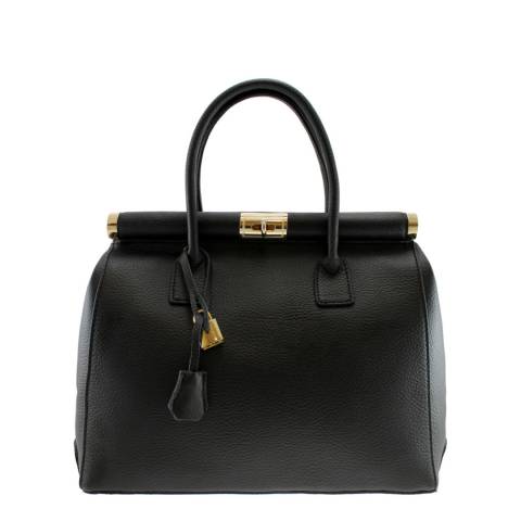Black Leather Gold Tone Trim Handbag - BrandAlley