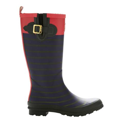 Navy/Green/Red Stripe Printed Wellington Boots - BrandAlley