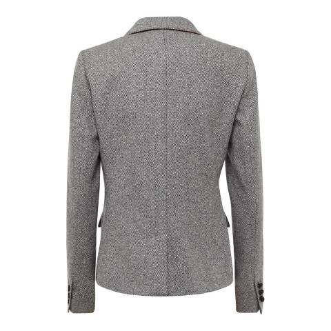 Grey Herringbone Cotton/Wool Blend Tailored Jacket - BrandAlley