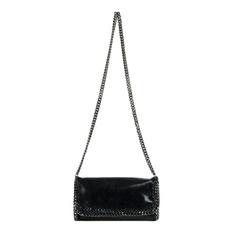 Black Leather Crackle Textured Chain Cross Body Bag - BrandAlley