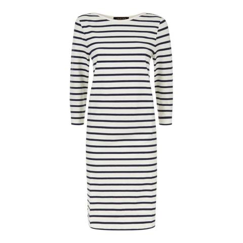White/Navy Breton Stripe Cotton Blend Dress - BrandAlley