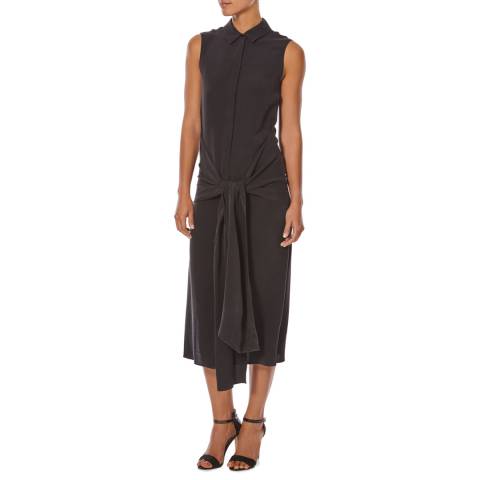 Black Alto Full Length Shirt Matte Silk Dress - BrandAlley