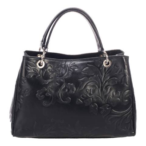 Black Leather Pattern Top Handle Bag - BrandAlley