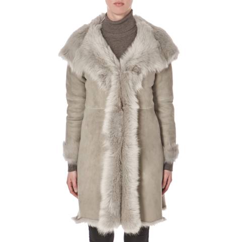 Shearling Boutique Light Grey Long Sheepskin Coat