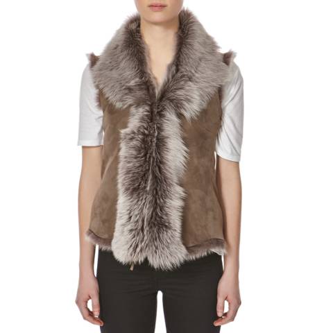 Shearling Boutique Taupe Silver Shearling Tie Gilet