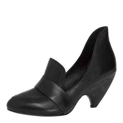 Black Waxed Leather Brut Scooped Wedge Loafers - BrandAlley