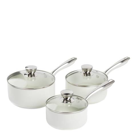 Set of 3 Cream Saucepans - BrandAlley