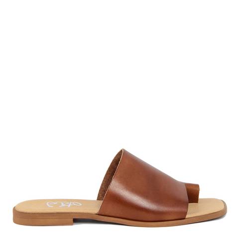 Gusto Brown Leather Slip On Sandal