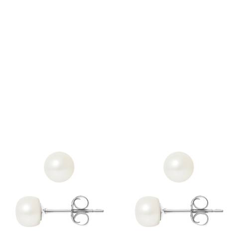 Mitzuko White/Silver Real Cultured Freshwater Pearl Earrings