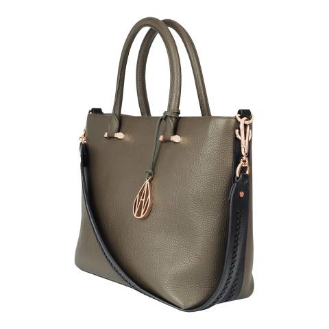 Khaki Campbell Leather Tote Bag - BrandAlley