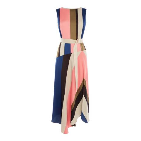 Multi/Beige Block Stripe Satin Dress - BrandAlley