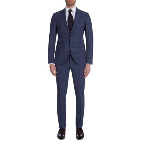 Navy/Blue Mouline Check Wool Suit - BrandAlley