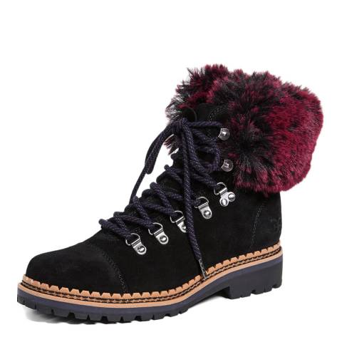 Black Suede Bowen Faux Fur Cuff Ankle Boots - BrandAlley