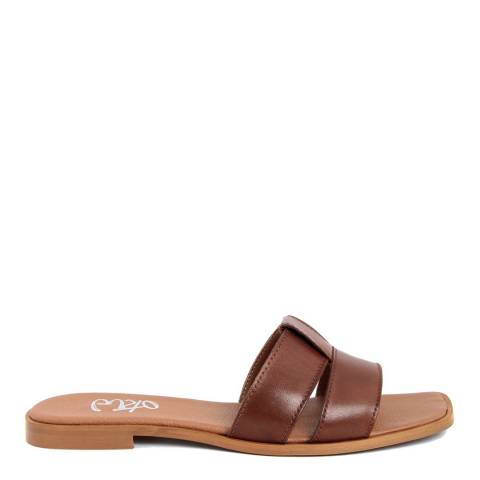 Gusto Brown Leather Strappy Flat Sandals