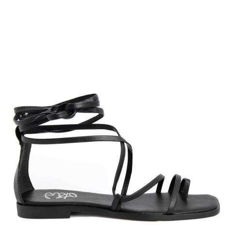 Gusto Black Leather Tantra Flat Sandals