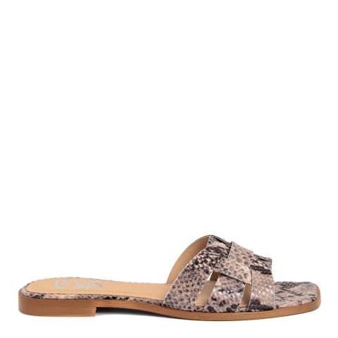 Gusto Snake Printed Leather Strappy Flat Sandals