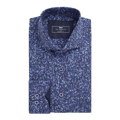 Blue Modern Camo Print Cotton Shirt - BrandAlley