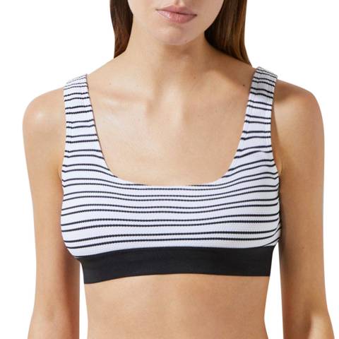 French Connection Summer White/Black Sport Stripe Crop Bikini Top